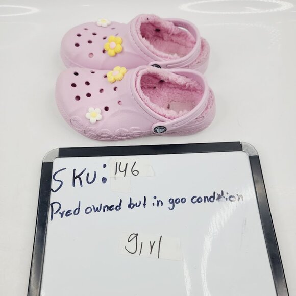 Crocs Girl's Pink Classic Lined Studs Slip-On Adjustable Casual Clogs Size 13 - Picture 7 of 7